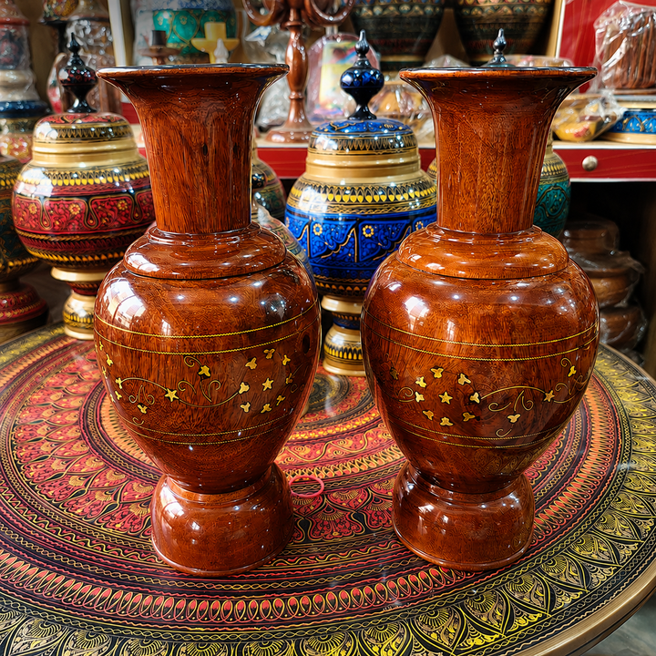 Handmade Sculptural Wooden Vase Set of 2, Organic Modern Decor for Living Room Table