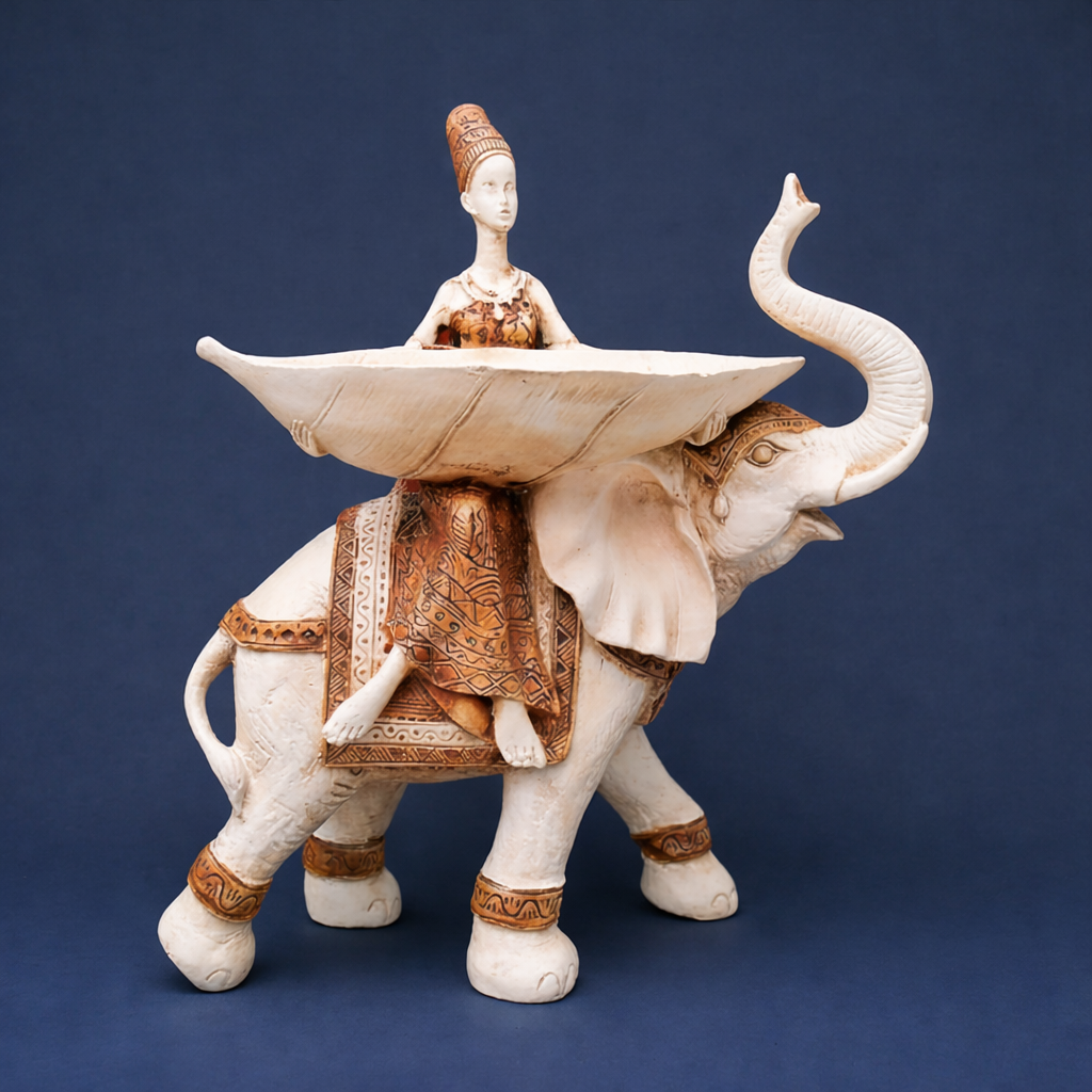 Traditional Royal Woman on Elephant Sculpture