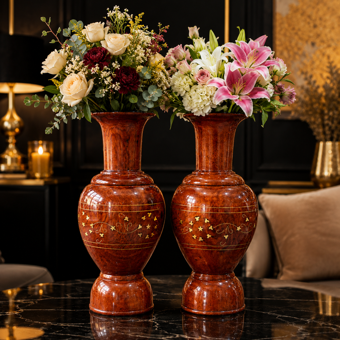Handmade Sculptural Wooden Vase Set of 2, Organic Modern Decor for Living Room Table
