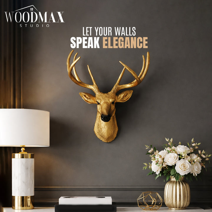 Gold Deer Head Wall Mount Decor , Modern Animal Head Decoration