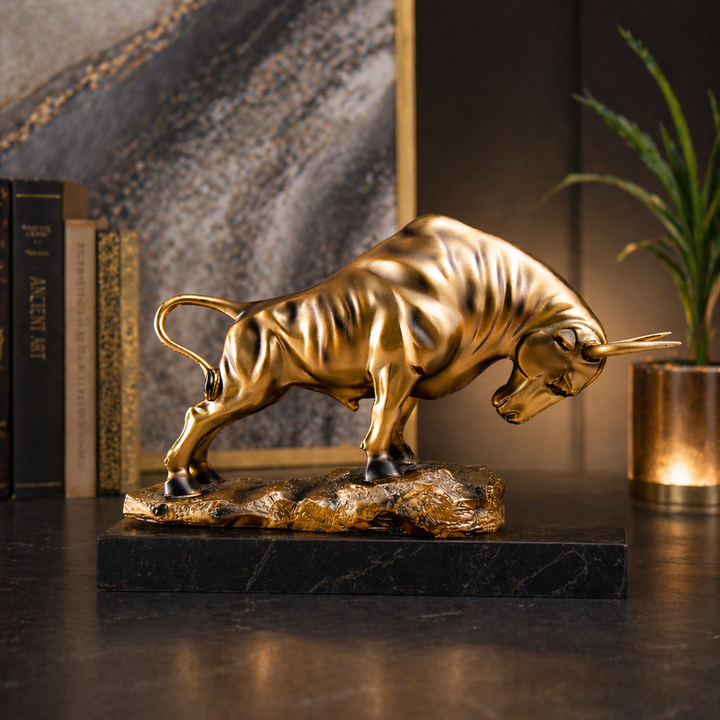 Golden Bull Sculpture, Luxury Vintage Decor