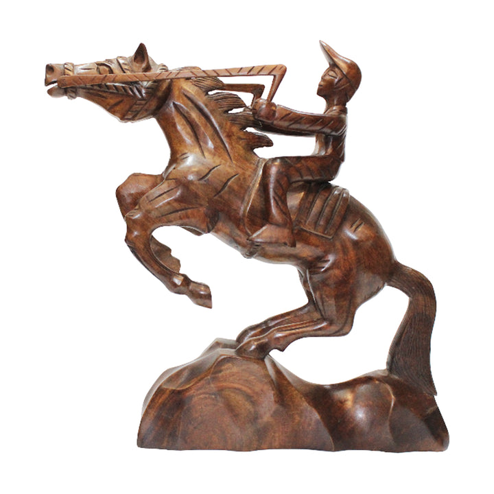 Hand Carved Wooden Horse Rider Sculpture, Luxury Vintage Decor