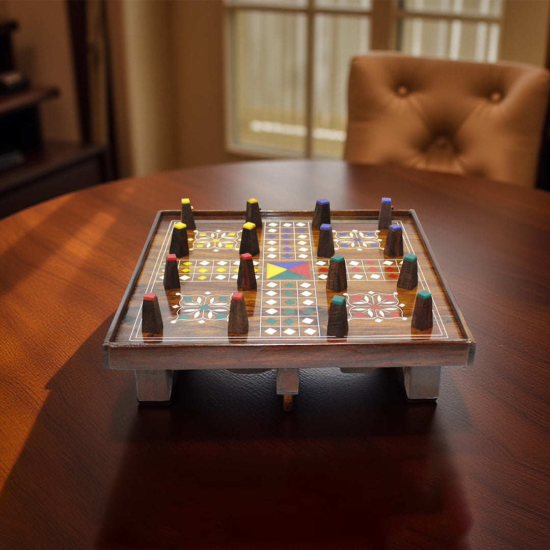 Traditional Handmade Wooden Ludo Game, Family Bead Play, Eco-Friendly