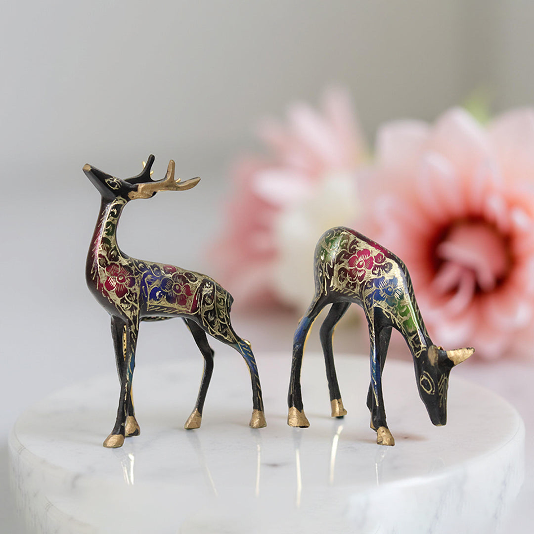 Vintage Brass Deer Pair