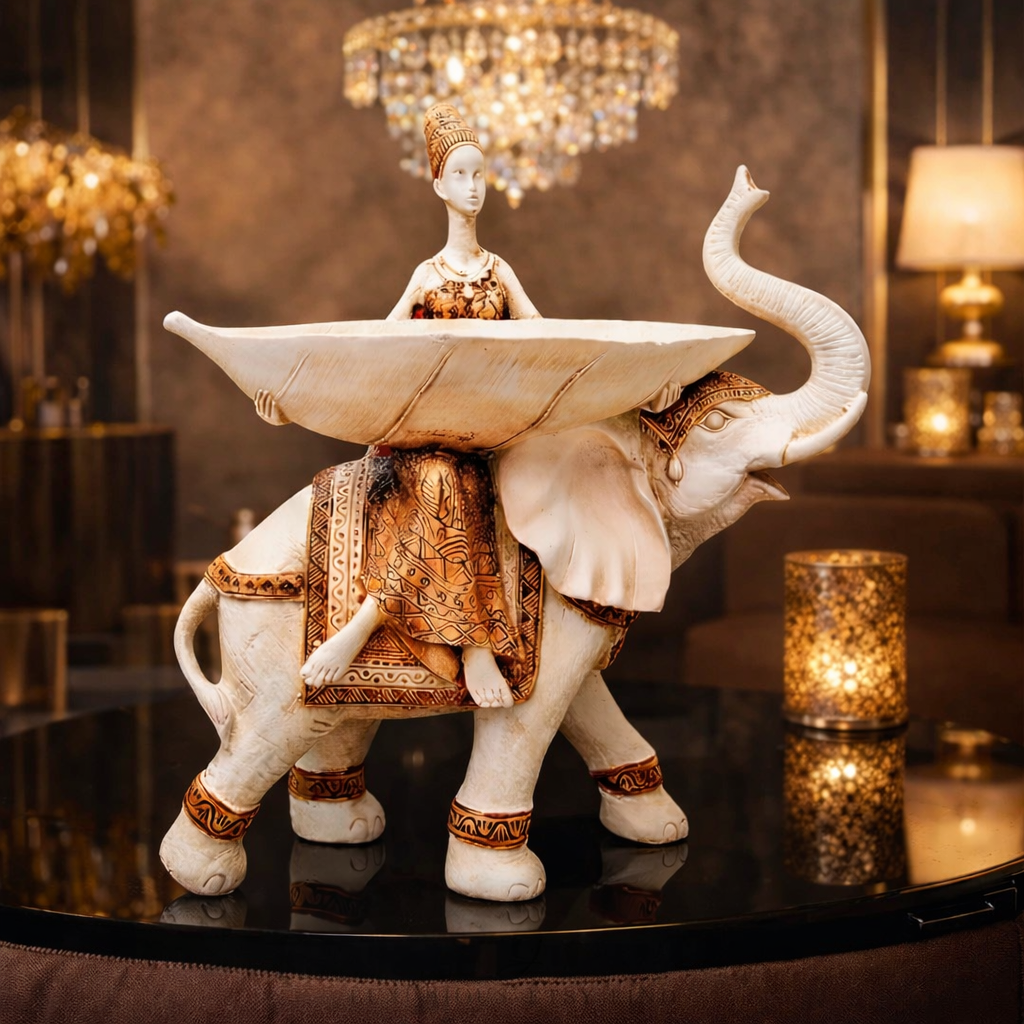 Traditional Royal Woman on Elephant Sculpture