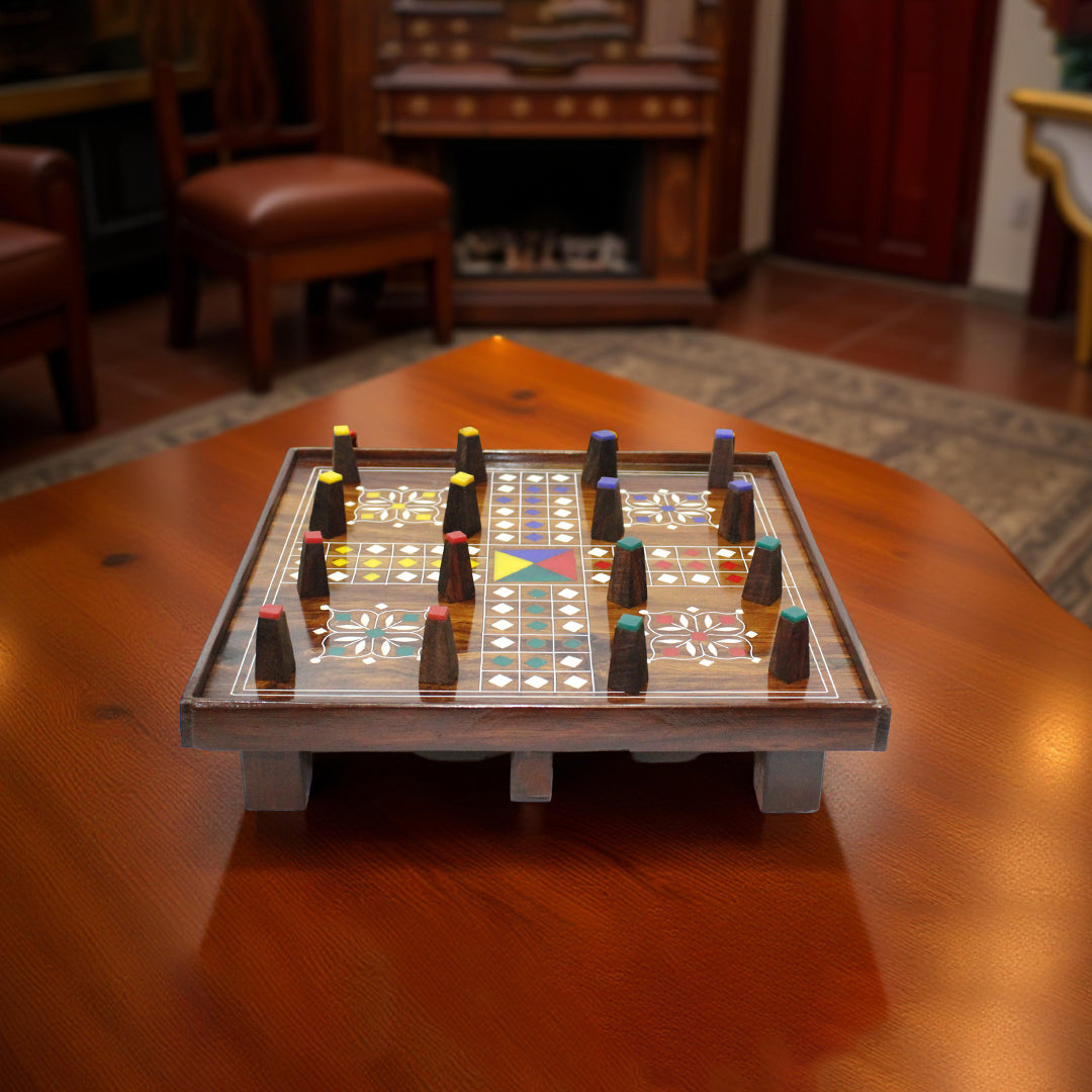 Traditional Handmade Wooden Ludo Game, Family Bead Play, Eco-Friendly