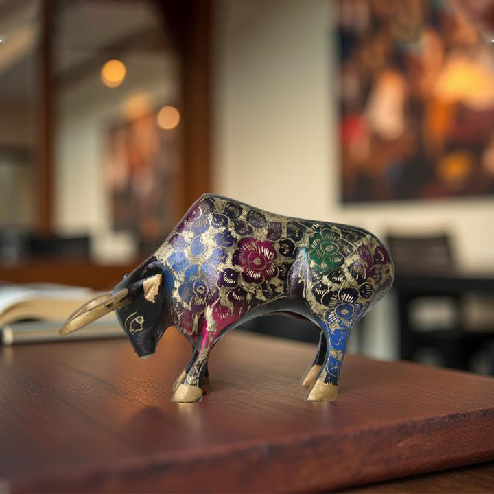 Hand Painted Brass Bull – Vintage Fighting Statue