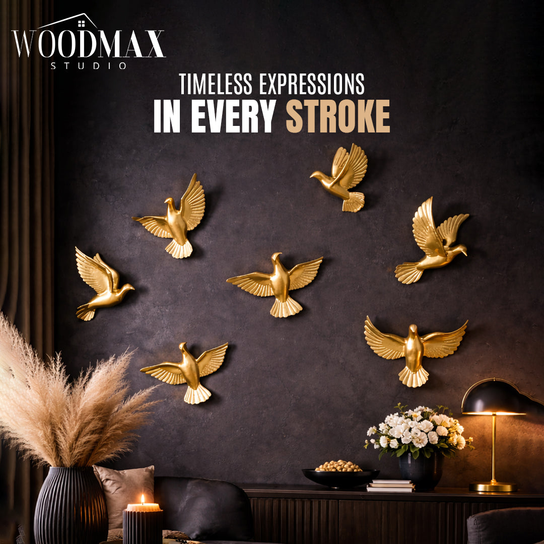 Luxury Gold Birds Wall Decor Set OF 6 - Modern Flying Bird Wall Art Sculpture