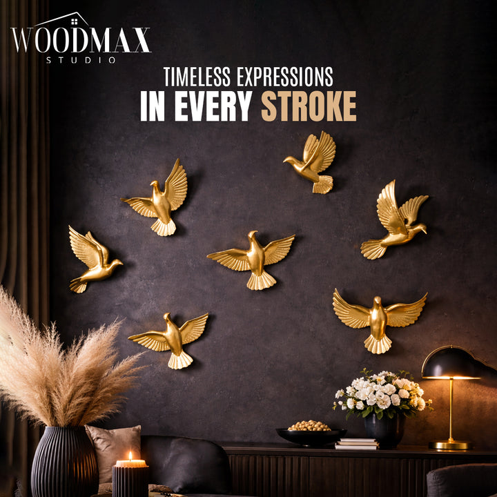Luxury Gold Birds Wall Decor Set OF 6 - Modern Flying Bird Wall Art Sculpture