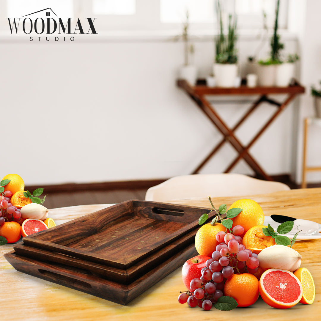 Handcrafted Wooden Tray Set with Brass Accents
