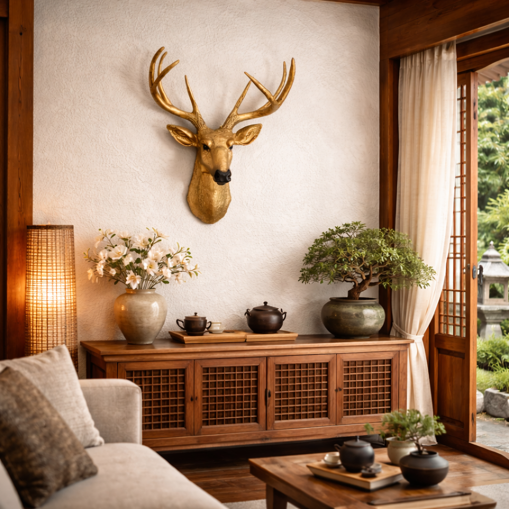 Gold Deer Head Wall Mount Decor , Modern Animal Head Decoration