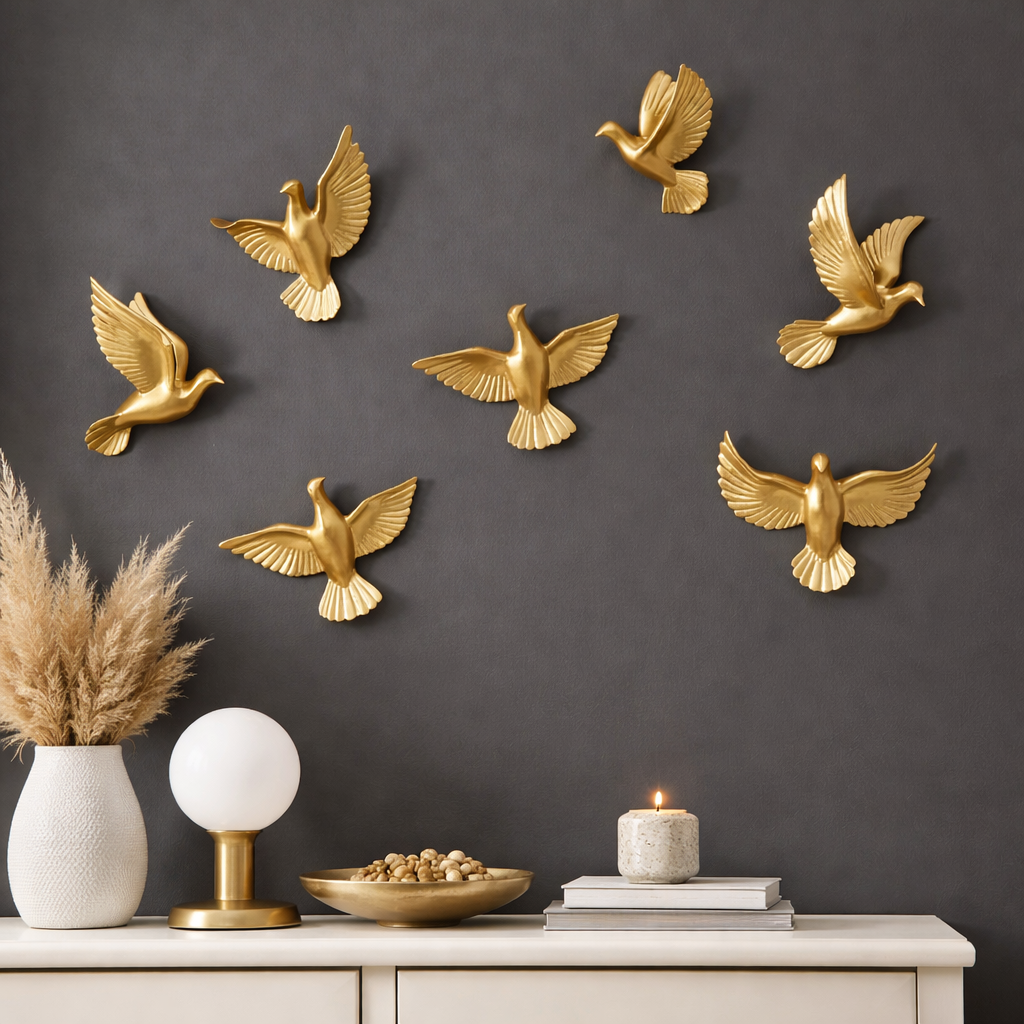 Luxury Gold Birds Wall Decor Set OF 6 - Modern Flying Bird Wall Art Sculpture