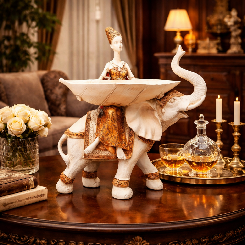 Traditional Royal Woman on Elephant Sculpture