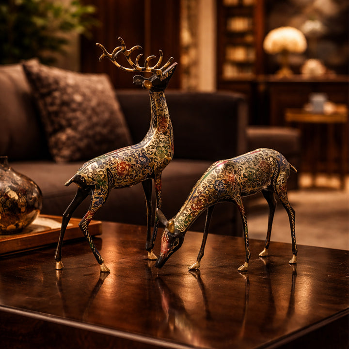 Large Antique Brass Deer Couple