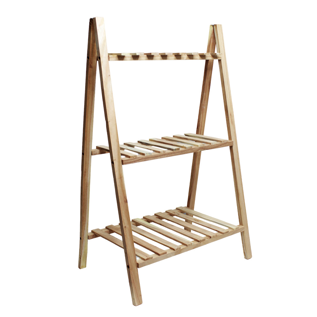3 Tier Wooden Ladder Shelf – Rustic Wood Bookcase, Bathroom Storage Organizer