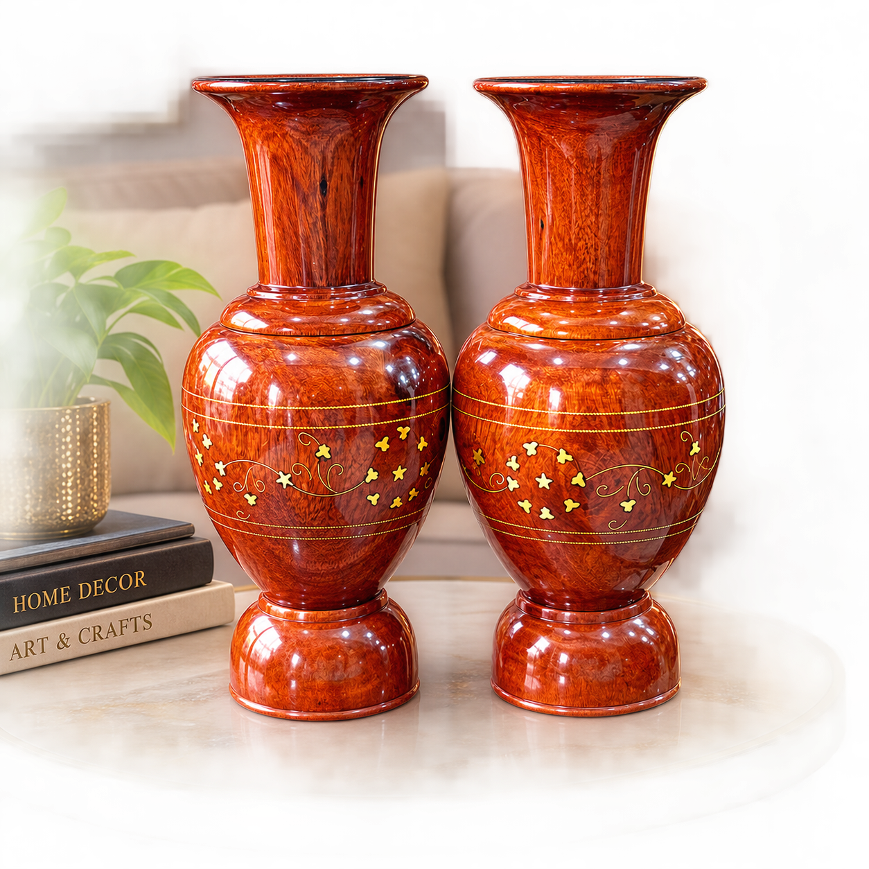 Handmade Sculptural Wooden Vase Set of 2, Organic Modern Decor for Living Room Table