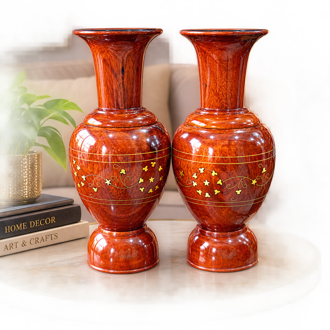 Handmade Sculptural Wooden Vase Set of 2, Organic Modern Decor for Living Room Table