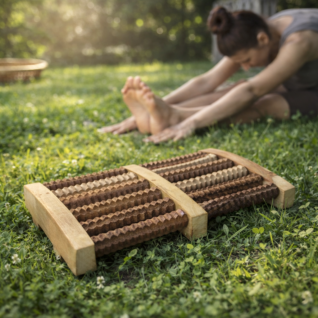 Wooden Foot Massager 6 Roller Reflexology | Handcrafted Pain Relief | Daily Wellness Gift
