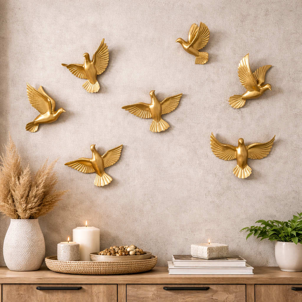 Luxury Gold Birds Wall Decor Set OF 6 - Modern Flying Bird Wall Art Sculpture