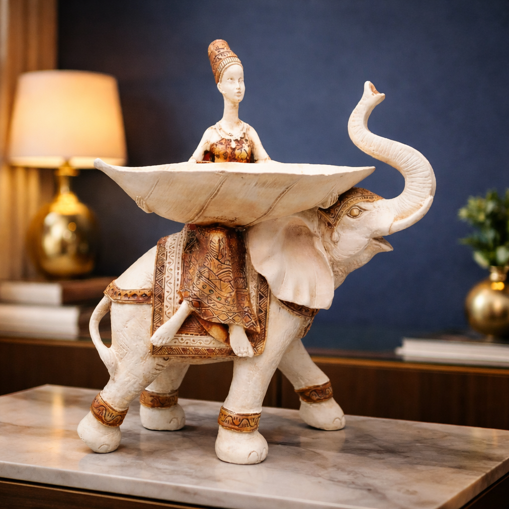 Traditional Royal Woman on Elephant Sculpture