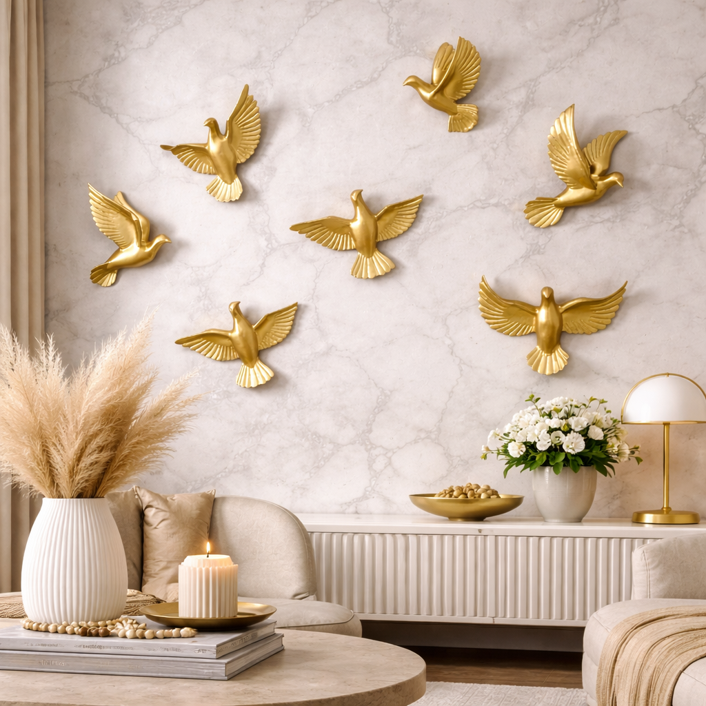 Luxury Gold Birds Wall Decor Set OF 6 - Modern Flying Bird Wall Art Sculpture