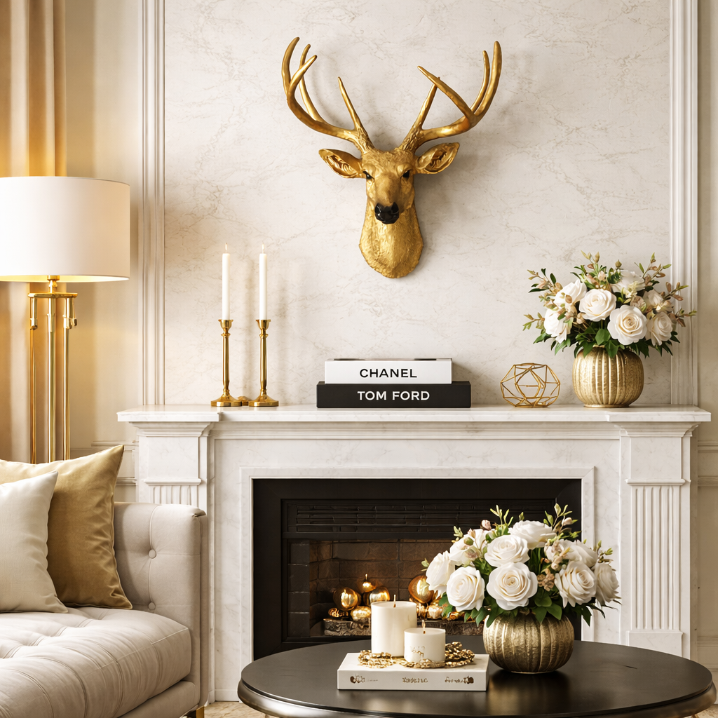 Gold Deer Head Wall Mount Decor , Modern Animal Head Decoration