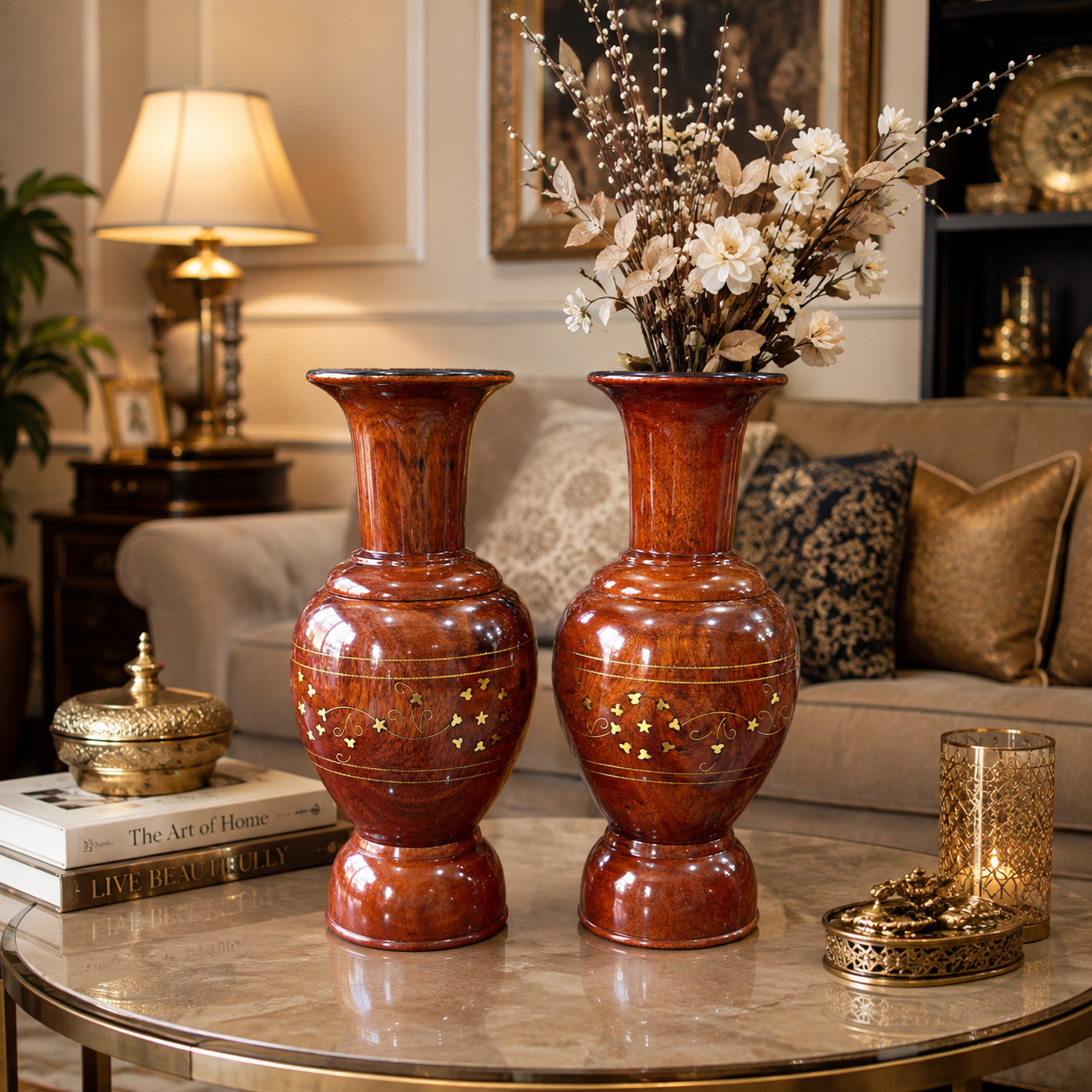 Handmade Sculptural Wooden Vase Set of 2, Organic Modern Decor for Living Room Table