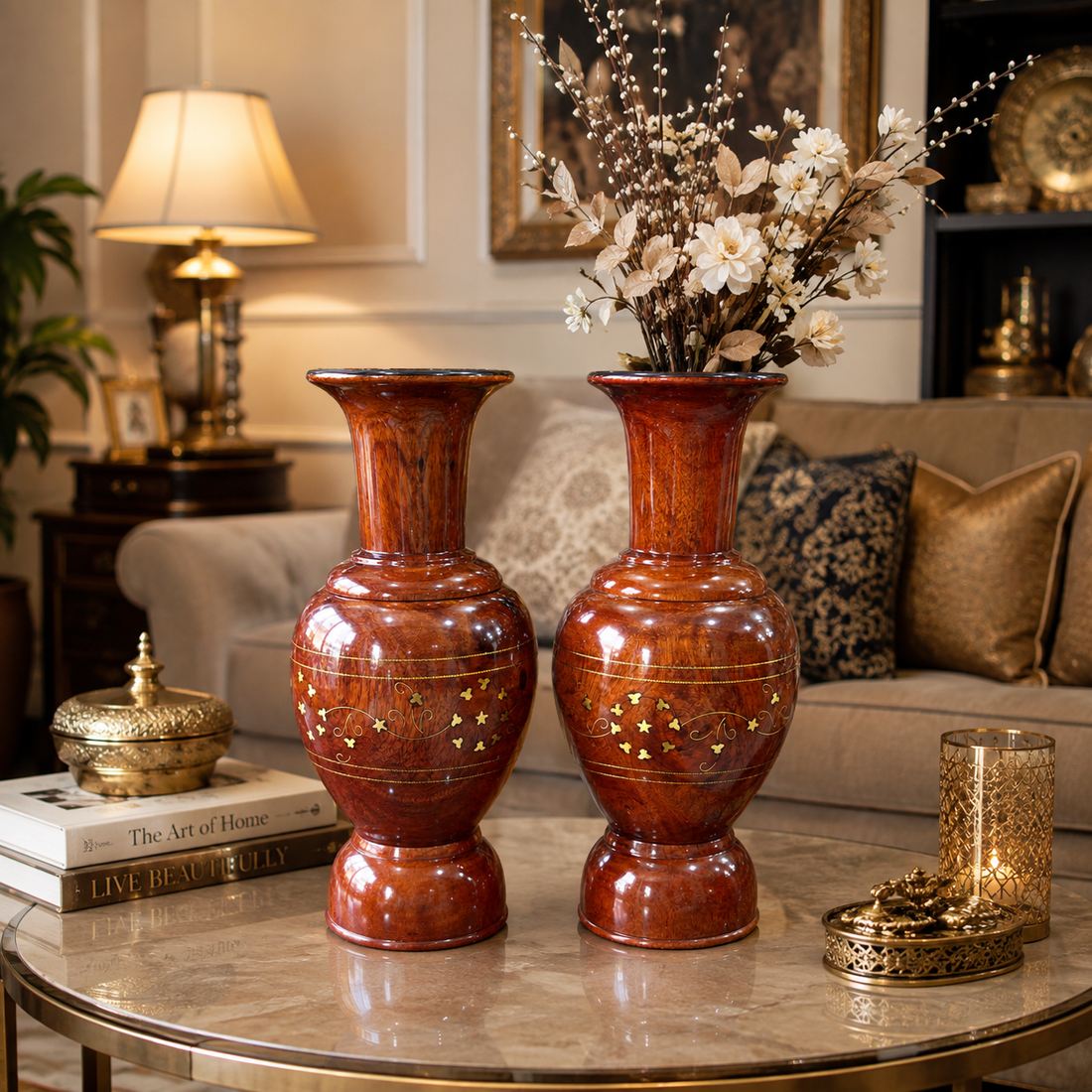 Handmade Sculptural Wooden Vase Set of 2, Organic Modern Decor for Living Room Table