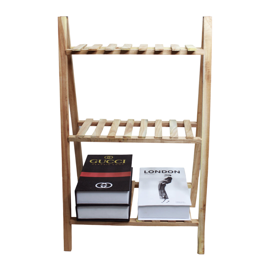 3 Tier Wooden Ladder Shelf – Rustic Wood Bookcase, Bathroom Storage Organizer