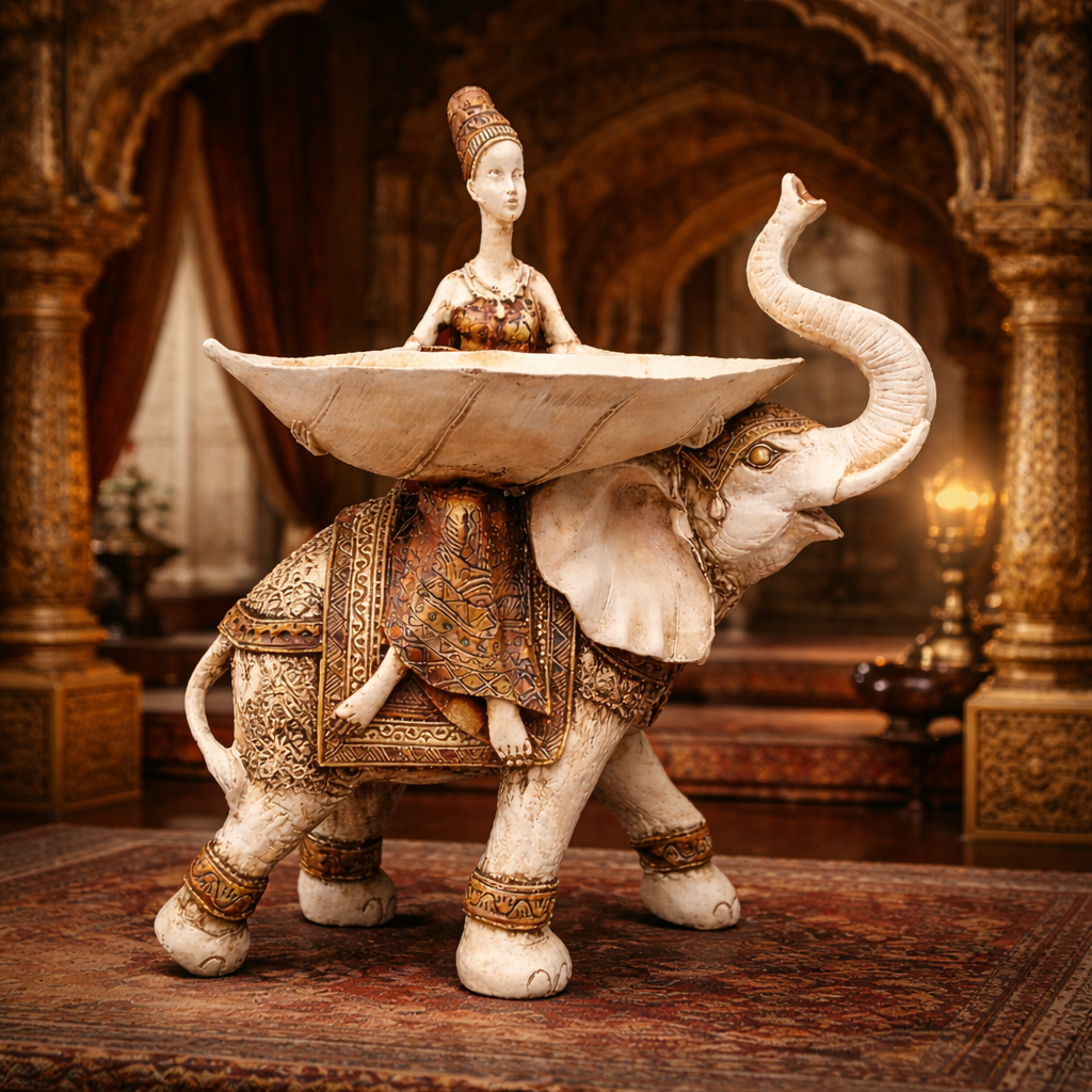 Traditional Royal Woman on Elephant Sculpture