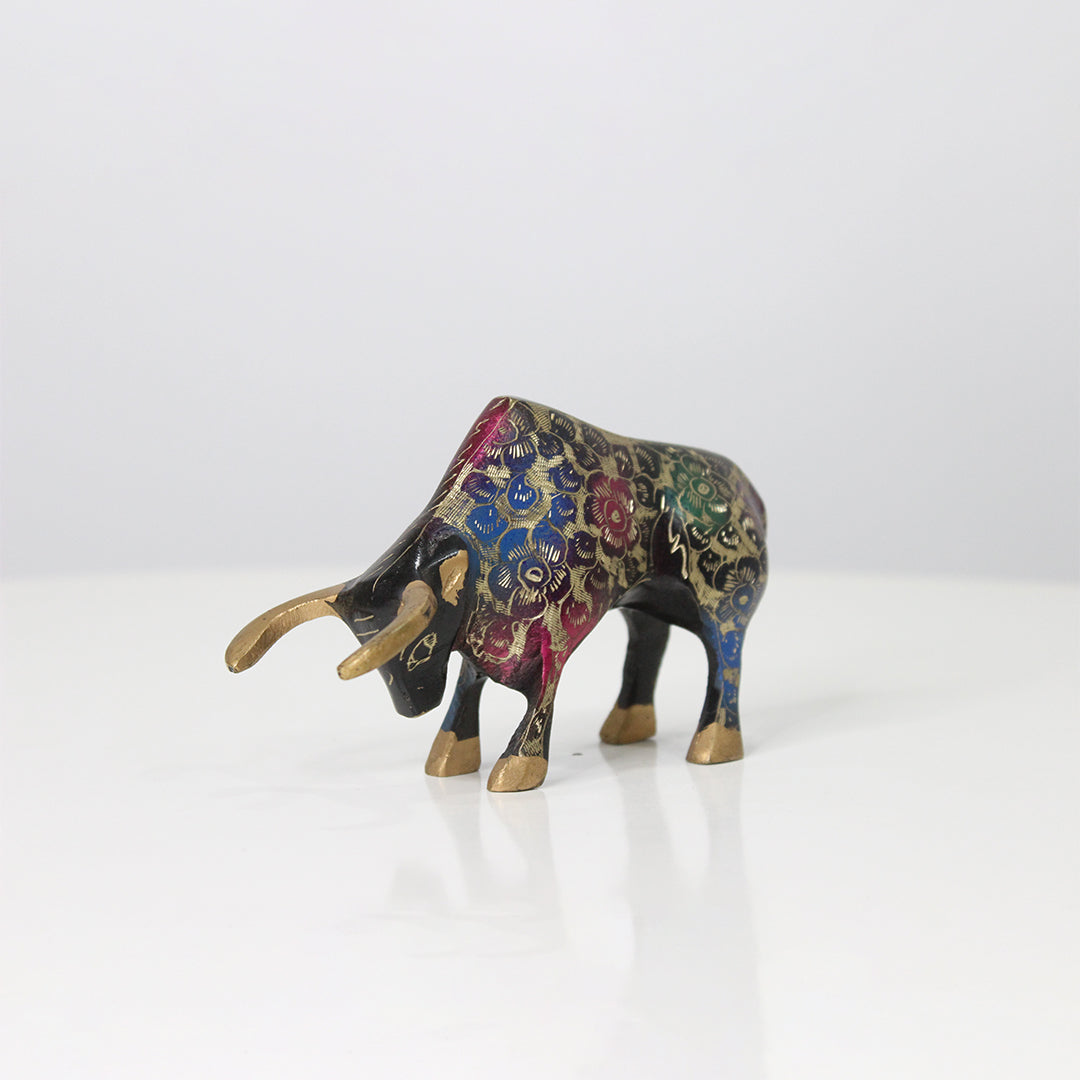 Hand Painted Brass Bull – Vintage Fighting Statue