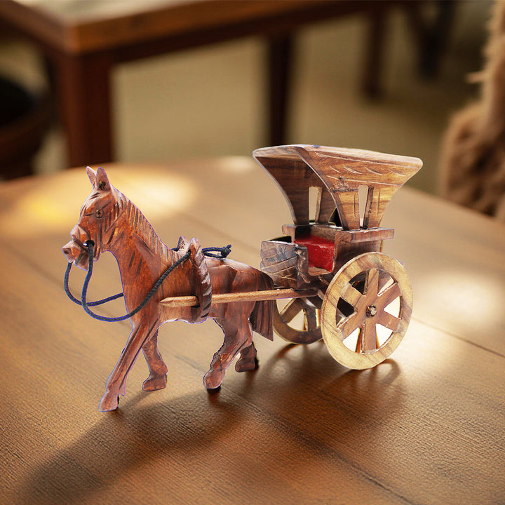 Handmade Wooden Tanga Gari | Traditional Horse Cart Decor | Vintage Style Wooden Gift
