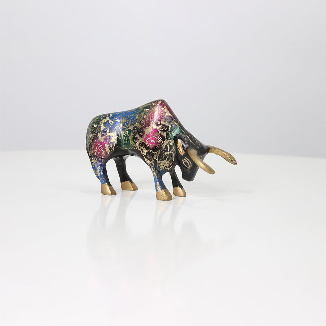 Hand Painted Brass Bull – Vintage Fighting Statue