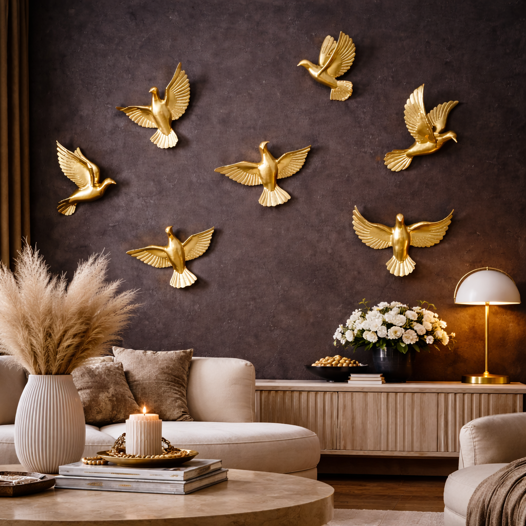 Luxury Gold Birds Wall Decor Set OF 6 - Modern Flying Bird Wall Art Sculpture