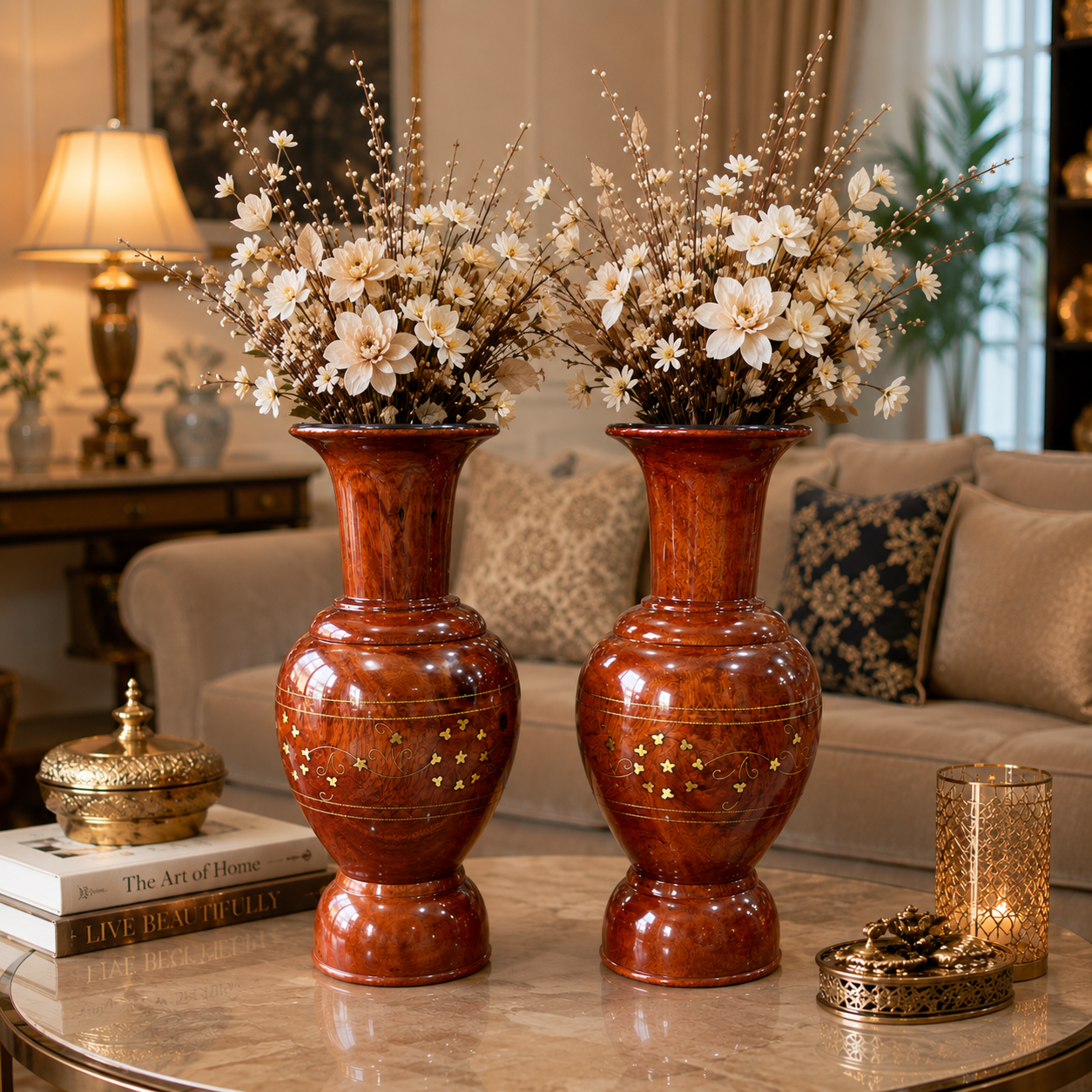 Handmade Sculptural Wooden Vase Set of 2, Organic Modern Decor for Living Room Table