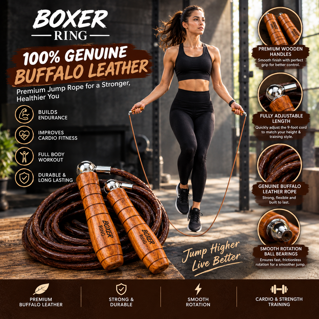 Genuine Buffalo Leather Jump Rope