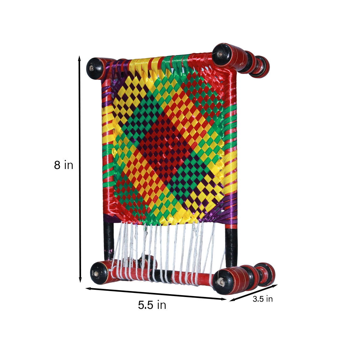 Wooden Miniature Handwoven Charpai / Manji | Colorful Wooden Mini Bed