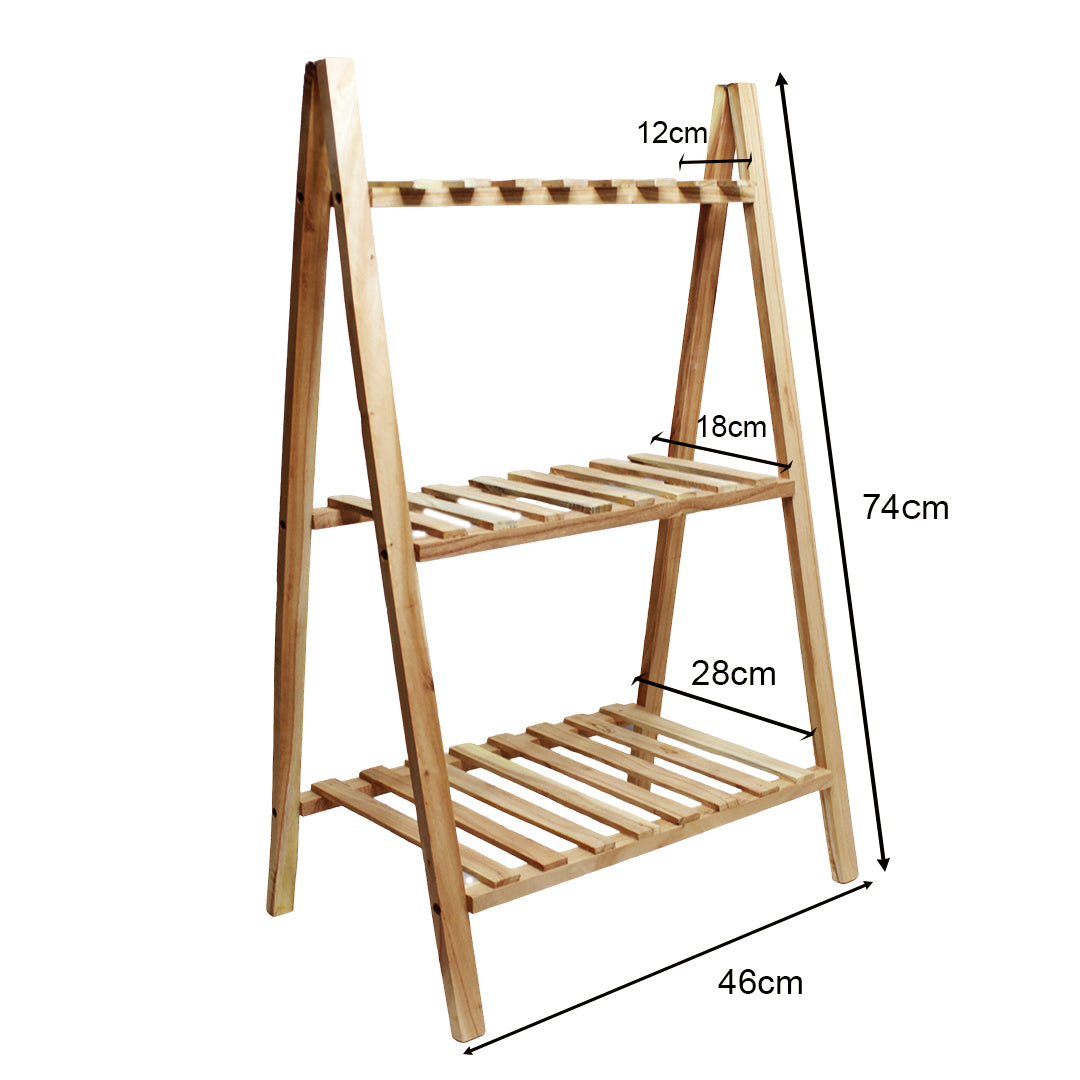 3 Tier Wooden Ladder Shelf – Rustic Wood Bookcase, Bathroom Storage Organizer
