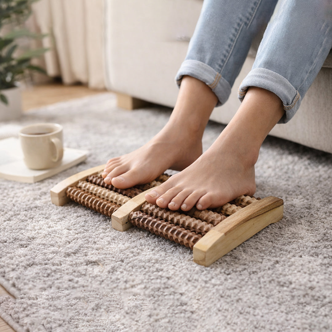 Wooden Foot Massager 6 Roller Reflexology | Handcrafted Pain Relief | Daily Wellness Gift