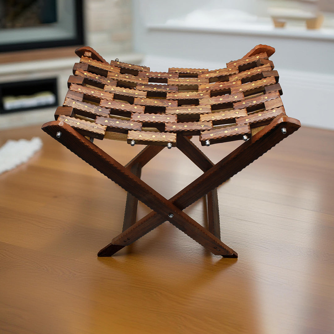 Wooden Folding Stool - Handmade Rustic Stool Farmhouse decor, Compact & Portable