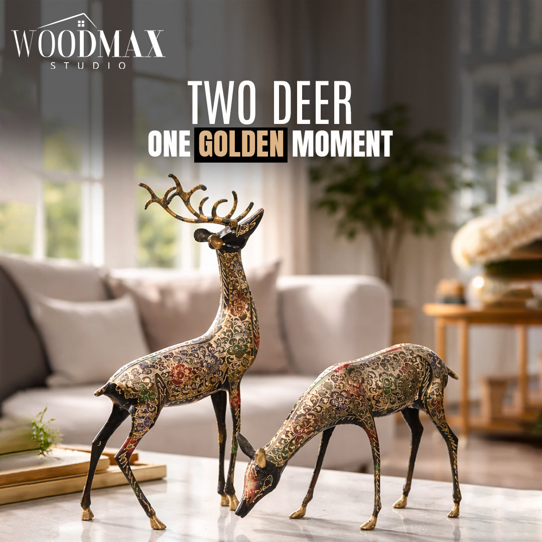 Large Antique Brass Deer Couple