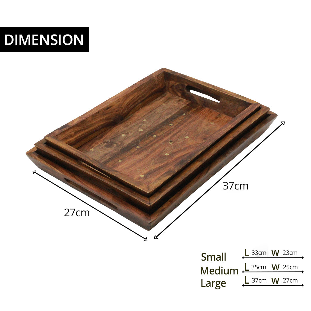 Handcrafted Wooden Tray Set with Brass Accents