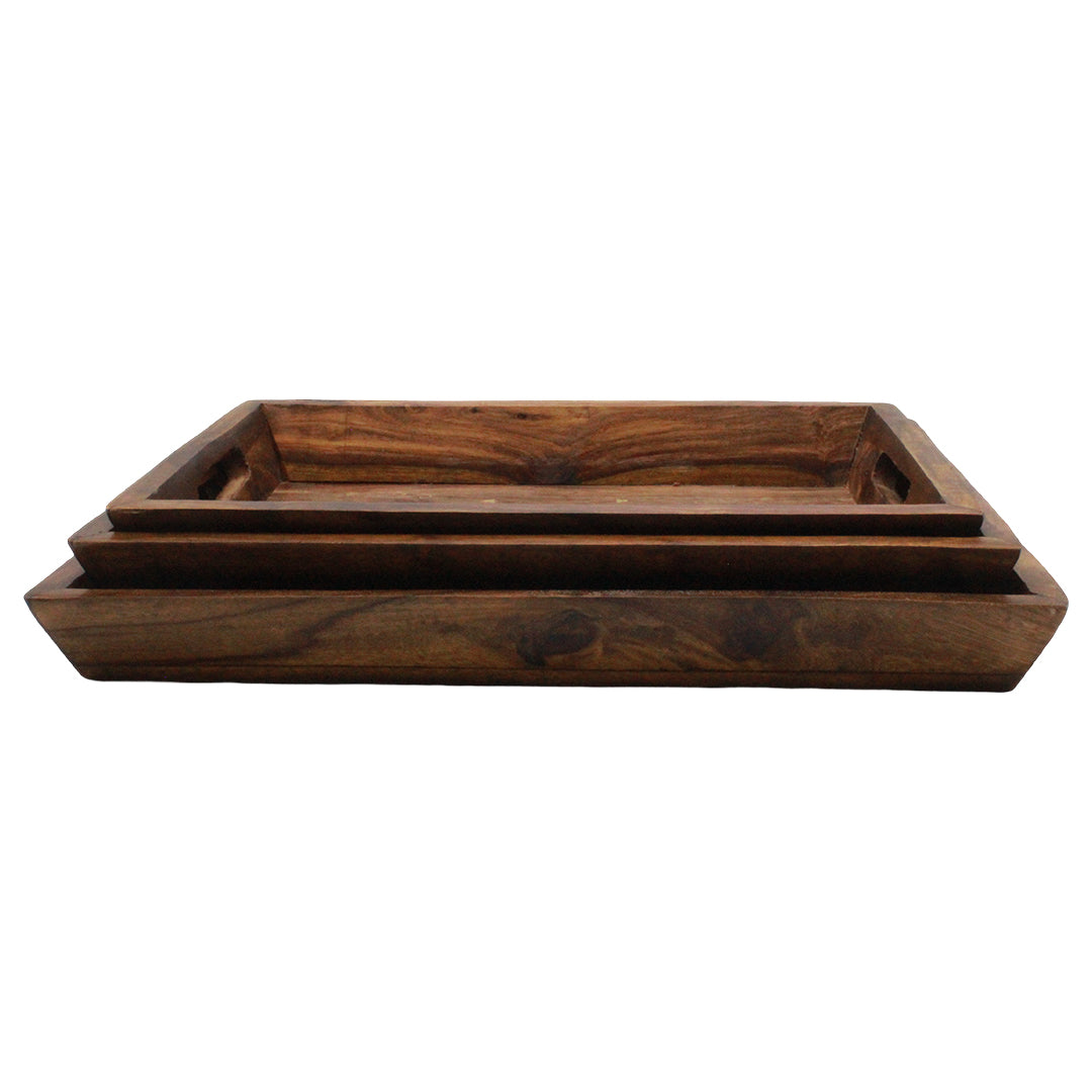 Handcrafted Wooden Tray Set with Brass Accents