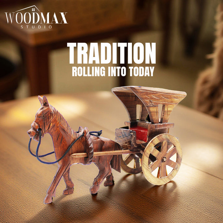 Handmade Wooden Tanga Gari | Traditional Horse Cart Decor | Vintage Style Wooden Gift