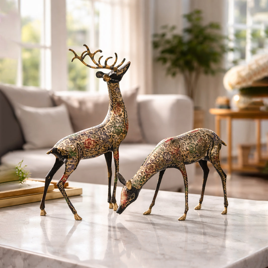 Large Antique Brass Deer Couple