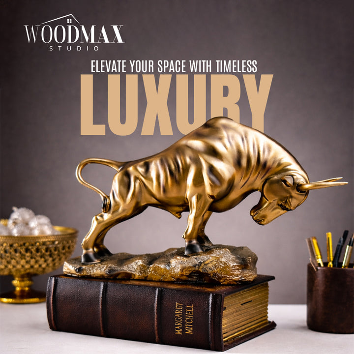 Golden Bull Sculpture, Luxury Vintage Decor