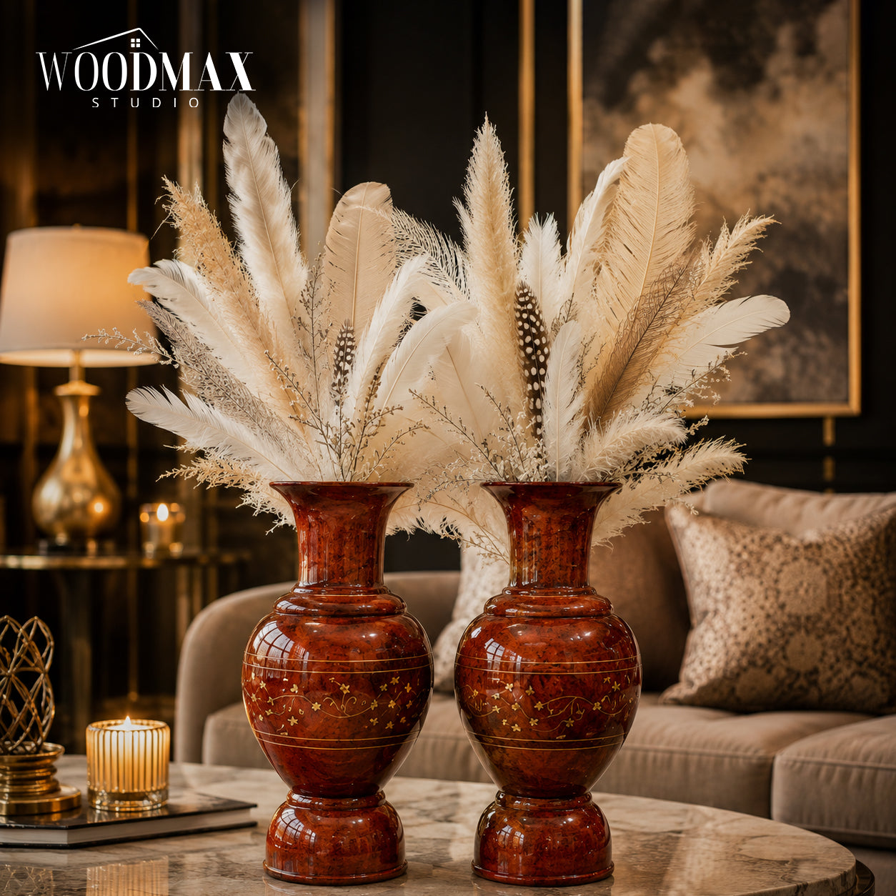 Handmade Sculptural Wooden Vase Set of 2, Organic Modern Decor for Living Room Table