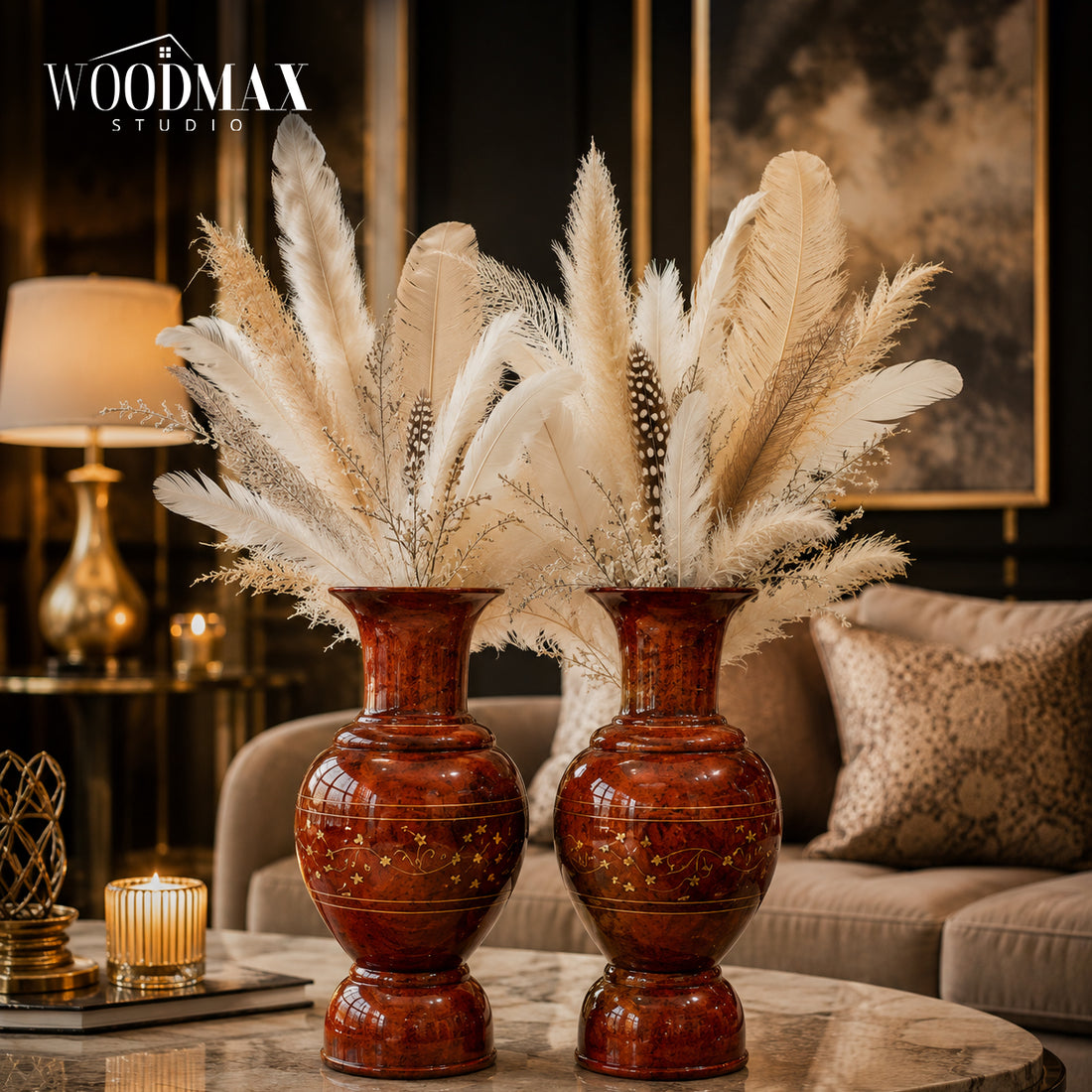 Handmade Sculptural Wooden Vase Set of 2, Organic Modern Decor for Living Room Table